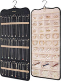 BAGSMART Hanging Jewelry Organizer Storage with Hanger Metal Hooks Double-Sided Jewelry Holder for Earrings, Necklaces, Rings on Closet, Wall, Door, 1 piece Large Black