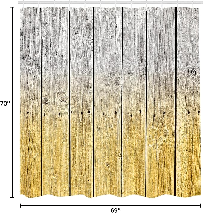 Ambesonne Rustic Shower Curtain, Wood Panels Background Digital Tones Effect Country House Art Image, Cloth Fabric Bathroom Decor Set with Hooks, 69" W x 70" L, Mustard Pearl