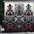 Ambesonne Damask Shower Curtain, Vintage Inspired Opulent Themed Leafy Ornaments Nature Abloom Print, Cloth Fabric Bathroom Decor Set with Hooks, 69" W x 84" L, Maroon and Dark Blue Grey