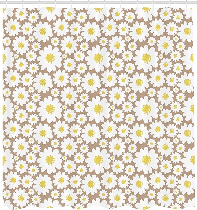 Ambesonne Floral Shower Curtain, Pastel Cartoon Like Flowers Daisies Spring Time Season Artwork Print, Cloth Fabric Bathroom Decor Set with Hooks, 69" W x 70" L, Warm Taupe