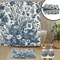 Ambesonne Navy Blue Bathroom Decor Set 4 Pcs Including Shower Curtain with Hooks Bath Mat Soap Dispenser Toothbrush Holder in Box Essentials & Accessories, Boho Daisy Art, Dark Slate Blue Coconut
