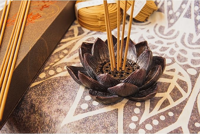 Lotus Incense Burner and Votive T-Light Candle Holder Meditation Flower Buddha