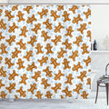 Ambesonne Gingerbread Man Shower Curtain, Traditional Christmas Cookie Pattern Tile, Cloth Fabric Bathroom Decor Set with Hooks, 69" W x 70" L, Light Caramel