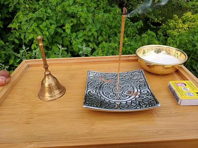 Pure Source India Aluminum Agarbatti Stand, Hand Carved Rust Proof (4 Inch x 4 Inch)
