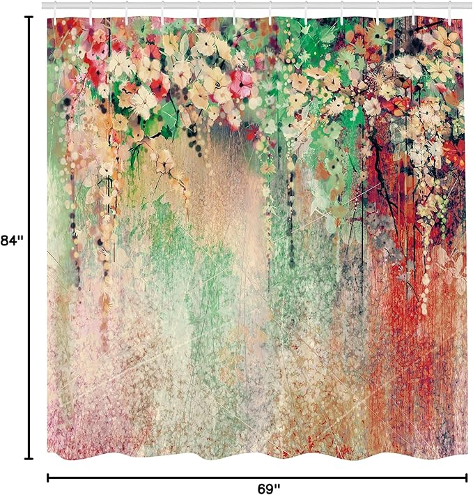 Ambesonne Flower Shower Curtain, Abstract Herbs Alternative Medicine Blossoms Ivy Back Florets Shrubs Design, Cloth Fabric Bathroom Decor Set with Hooks, 69" W x 84" L, Shamrock Green