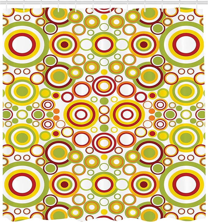 Ambesonne Geometric Shower Curtain, Circles Round Disk Disc Shapes Dots Swatches in Contrast Design Colorful Print, Cloth Fabric Bathroom Decor Set with Hooks, 69" W x 70" L, Green Yellow
