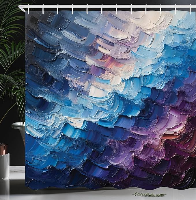Ambesonne Purple Shower Curtain, Oil Painting Look Print of Abstract Surreal Art with Dreamy Rave Tones, Cloth Fabric Bathroom Decor Set with Hooks, 69" W x 70" L, Pale Lilac and Sea Blue