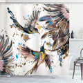 Ambesonne Hummingbird Shower Curtain, Art Lily Flowers Birds and Color Splashes in Watercolor Painting Style, Cloth Fabric Bathroom Decor Set with Hooks, 69" W x 70" L, Blush Teal