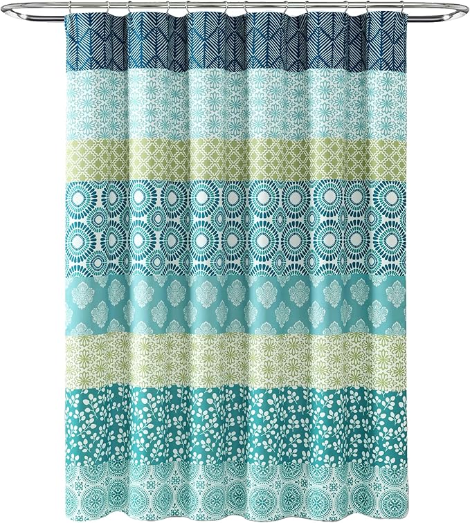 Lush Decor Bohemian Stripe Shower Curtain 72" W x 72" L Blue & Green - Bathroom Curtain - Striped Shower Curtain - Boho Decor - Fabric Shower Curtains