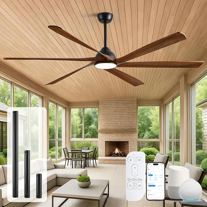 72 inch Outdoor Ceiling Fan for Patio with Lights, High CFM Modern Smart Ceiling Fan with Alexa/Remote/App Control, Rustic Farmhouse Wood Outdoor Fan for Indoor Exterior Porch Gazebo Garage