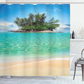 Ambesonne Island Shower Curtain, Tropical Island Sandy Seaside Clear Water Honeymoon Destination Waterscape, Cloth Fabric Bathroom Decor Set with Hooks, 69" W x 70" L, Cream Blue Green