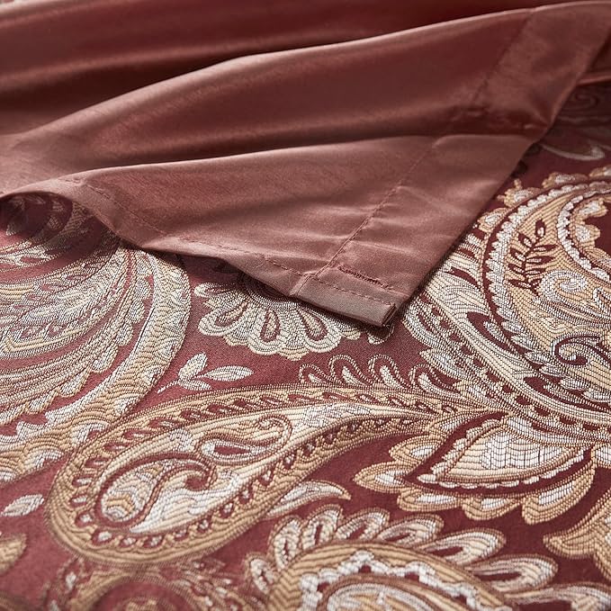 Madison Park Aubrey Shower Curtain Paisley Jacquard Pieced Microfiber Faux Silk Modern Home Bathroom Decorations, 72x72, Burgundy