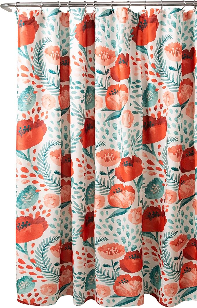 Lush Decor Poppy Garden Shower Curtain Single 72" W x 72" L Multi - Floral Shower Curtains for Bathroom - Colorful Bathroom Curtain - Cottage Core Decor