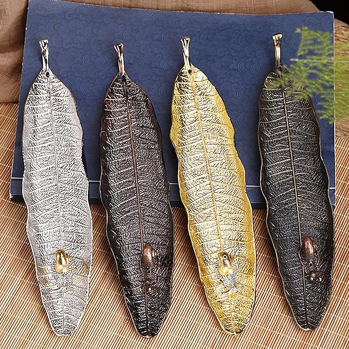 Alloy Lucky Leaf and Cute Snail Incense Stick Holder Burner Ash Catcher Set, U-MATE Oriental Aroma Kodo, Incense Holder Burner, for Decor Meditation Room Home Office Yoga SPA, Color: Gold