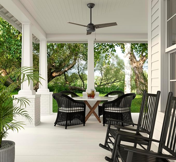 Hunter 44" Cassius Indoor/Outdoor Ceiling Fan, Pull Chain, Noble Bronze | Covered patios and porches get a no-light design, droop-free blades, and compact scale for offices or small rooms.
