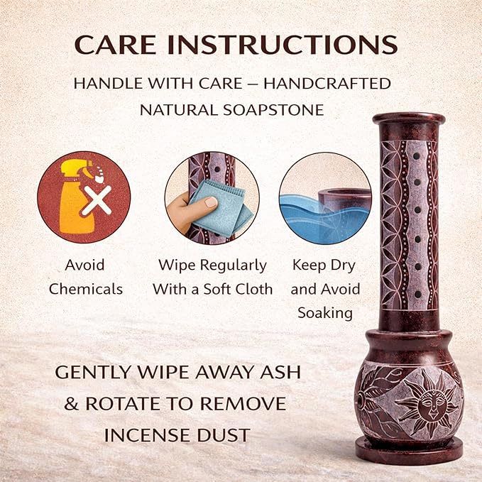 Marble Handmade Soapstone Red Incense Stick Holder | Candle Burner | Tea Light Holder - Round Jaali Carving for Gifting. Decorative Home and Office Decor - (3 X 3 X 10 Inches)