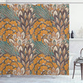 Ambesonne Floral Shower Curtain, Pattern of Flowers and Peacock Feathers Floral Arrangement Art, Cloth Fabric Bathroom Decor Set with Hooks, 69" W x 75" L, Petrol Blue Pale Coffee