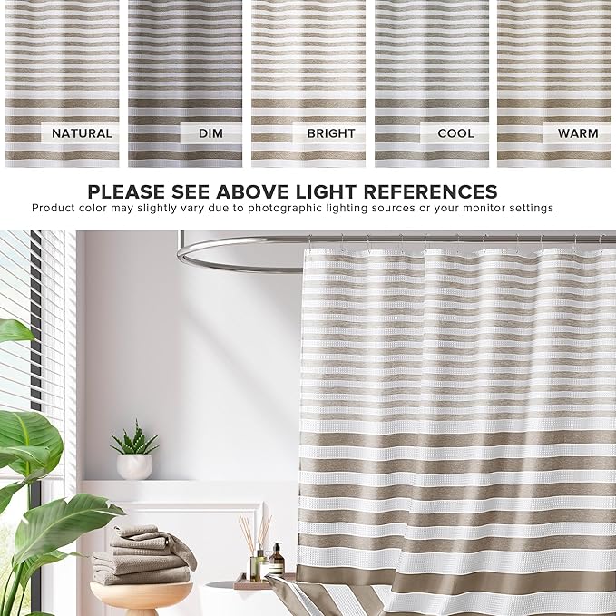Madison Park Shower Curtain Spa Waffle Weave Wide Shower Curtain for Bathroom 3M Scotchgard Moisture Management, Spa Quality Modern Shower Curtains for Bathroom, Extra Wide 108"x72" Taupe Ombre