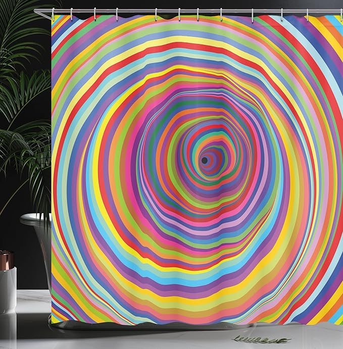 Ambesonne Rainbow Colored Vortex Shower Curtain, Hypnotic Effect Optical Illusion Psychedelic Design Print, Cloth Fabric Bathroom Decor Set With Hooks, 69" W x 70" L
