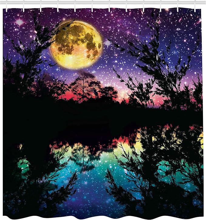 Ambesonne Shower Curtain 36,69" x 84", Polyester Lake Moonlight Landscape, Purple
