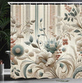 Ambesonne Vintage Shower Curtain, Nostalgic Delicate Flowers and Curling Leafy Details in Soft Colors, Cloth Fabric Bathroom Decor Set with Hooks, 69" W x 75" L, Eggshell Pale Slate Blue