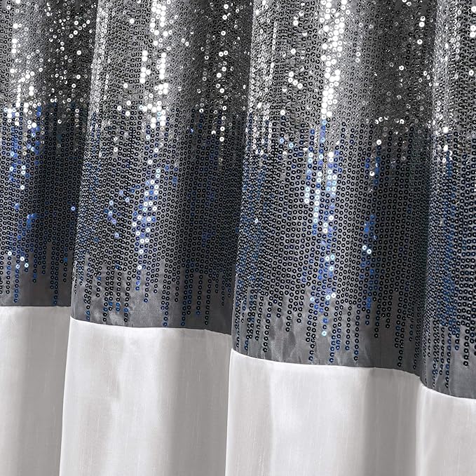 Lush Decor Night Sky Shower Curtain, Single, 72" W x 78" L, Navy & White - Sequin Shower Curtain - Sparkly Color Block Bath Curtain - Modern Glam Bathroom Decor - Extra Long Shower Curtain
