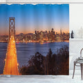 Ambesonne City Shower Curtain, Bay Bridge San Francisco California USA Urban Engineering Landmark Print, Cloth Fabric Bathroom Decor Set with Hooks, 69" W x 75" L, Pale Blue Orange Dimgrey