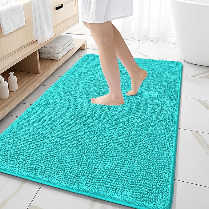 OLANLY Large Bathroom Rugs 59x35, Extra Soft Absorbent Chenille Bath Rugs, Rubber Backing Quick Dry, Machine Washable Bath Mats for Bathroom Floor, Tub and Shower, Home Decor Accessories, Teal