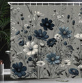 Ambesonne Navy Blue Shower Curtain, Spring Night Cottagecore Vintage Style Floral Arrange Wildflowers, Cloth Fabric Bathroom Decor Set with Hooks, 69" W x 70" L, Coconut Dark Petrol Blue