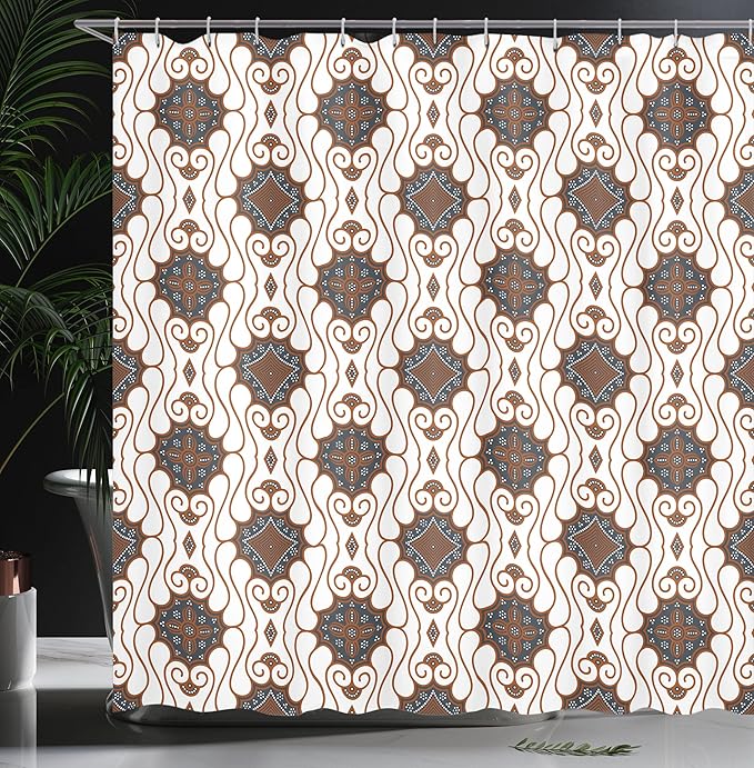 Ambesonne Batik Shower Curtain, Retro Bohemian Traditional Indonesian Spouted Liquid Flowing Colored Artwork, Cloth Fabric Bathroom Decor Set with Hooks, 69" W x 70" L, Dark Blue