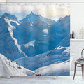 Ambesonne Mountain Shower Curtain, Snowy Mountain Peaks Winter Season Frozen Lands Alps High Scenic Europe Surreal, Cloth Fabric Bathroom Decor Set with Hooks, 69" W x 70" L, White Blue