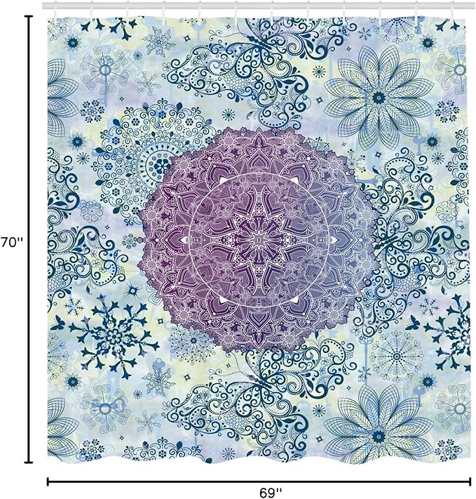 Ambesonne Mandala Shower Curtain, Floral Mandala Oriental Far Eastern Style Layout Print in Ombre Colors, Cloth Fabric Bathroom Decor Set with Hooks, 69" W x 70" L, Purple Blue