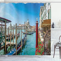 Ambesonne Scenery Shower Curtain, Gondola on Canal Grande Architecture Background Sunny Day Venice Image Print, Cloth Fabric Bathroom Decor Set with Hooks, 69" W x 70" L, Multicolor