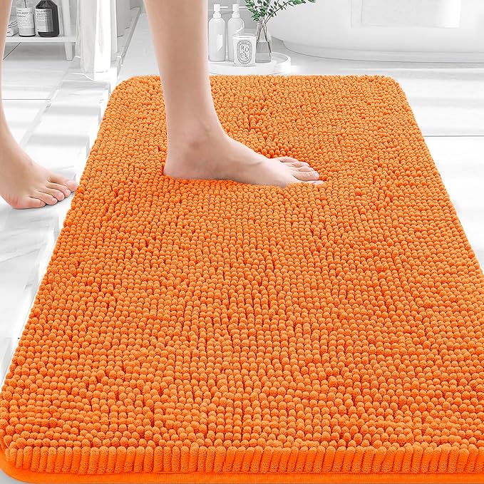 OLANLY Bathroom Rugs 30x18, Extra Soft Absorbent Chenille Bath Rugs, Rubber Backing Quick Dry, Machine Washable Bath Mats for Bathroom Floor, Tub and Shower, Home Decor Accessories, Orange