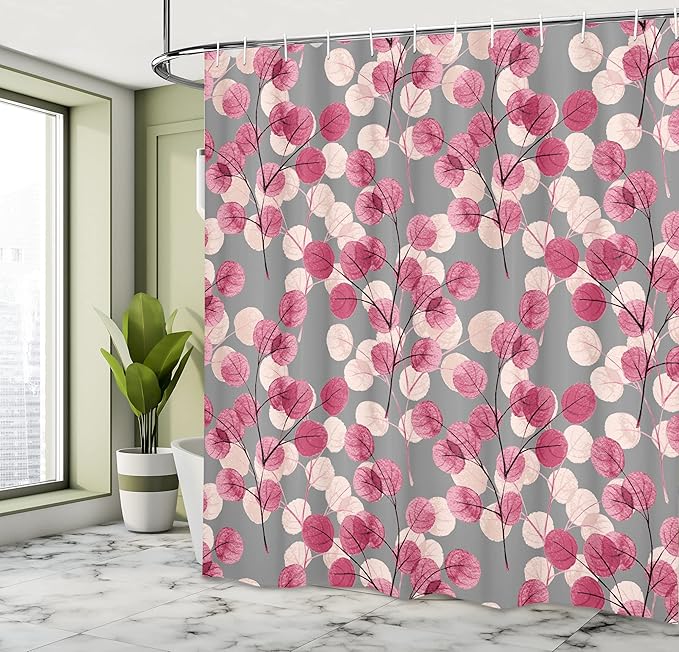 Ambesonne Nature Shower Curtain, Soft Colored Bay Leaf Watercolor Branches Growth Essence Image Print, Cloth Fabric Bathroom Decor Set with Hooks, 69" W x 75" L, Pale Reseda