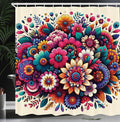 Ambesonne Boho Floral Shower Curtain, Abstract Whimsical Trippy Colorful Flowers Arrange on Beige Back, Cloth Fabric Bathroom Decor Set with Hooks, 69" W x 84" L, Hot Pink Teal Multicolor