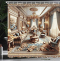 Ambesonne Classic Shower Curtain, Opulent Illustration of a Luscious Room Palatial Ornamental Rich Home Scenery, Cloth Fabric Bathroom Decor Set with Hooks, 69" W x 75" L, Ginger and Blue
