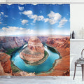 Ambesonne USA Shower Curtain, Horse Shoe Bend North Rim Grand Canyon Page Arizona Famous Tourist Attractions, Cloth Fabric Bathroom Decor Set with Hooks, 69" W x 75" L, Cinnamon White