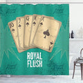 Ambesonne Vintage Shower Curtain, Retro Casino Poster Print Royal Flush with Game Cards Lucky Joker Hobby Image, Cloth Fabric Bathroom Decor Set with Hooks, 69" W x 75" L, Green Beige