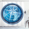Ambesonne Compass Shower Curtain, Abstract Composition with Globe and Windrose Continents Ocean Modern Illustration, Cloth Fabric Bathroom Decor Set with Hooks, 69" W x 70" L, Navy Blue
