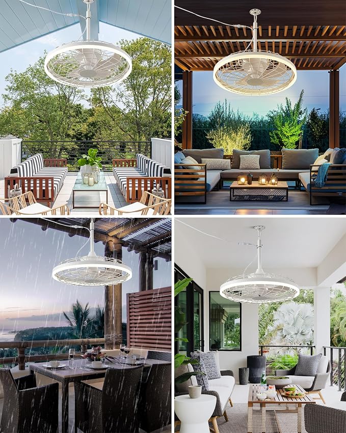 20" Gazebo Fan With Light Waterproof Ceiling Fan,5 Blade,Dimmable Color,3CCT,Alexa/Google,White Plug In Caged Outdoor Fan for Patio Backyard Family Reunions Parties