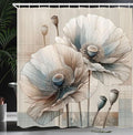 Ambesonne Neutral Shower Curtain, Vintage Soft Colored Poppy Flowers Blossoming Garden Gentle Hues Print, Cloth Fabric Bathroom Decor Set with Hooks, 69" W x 75" L, Warm Taupe and Blue
