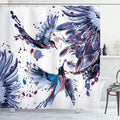 Ambesonne Hummingbird Shower Curtain, Art Lily Flowers Birds and Color Splashes in Watercolor Painting Style, Cloth Fabric Bathroom Decor Set with Hooks, 69" W x 70" L, Lavender Blue