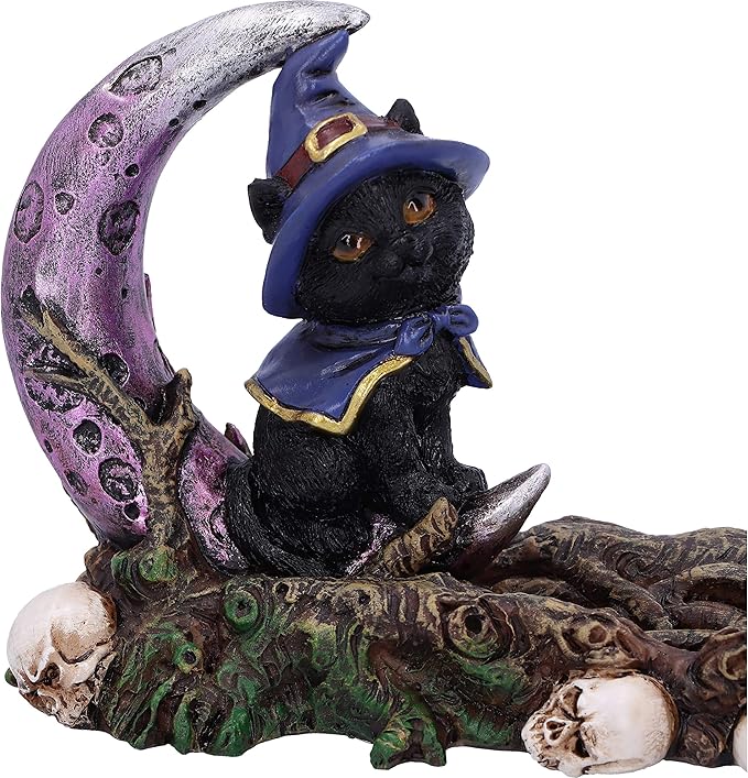Nemesis Now Grimalkin Witches Familiar Black Cat and Crescent Moon Incense Burner,29cm