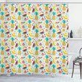 Ambesonne Food Shower Curtain, Fruits Banana Pomegranate Pineapple Watermelon Lemon Kitchen Cafe Abstract Graphic, Cloth Fabric Bathroom Decor Set with Hooks, 69" W x 70" L, Turqupise Mustard