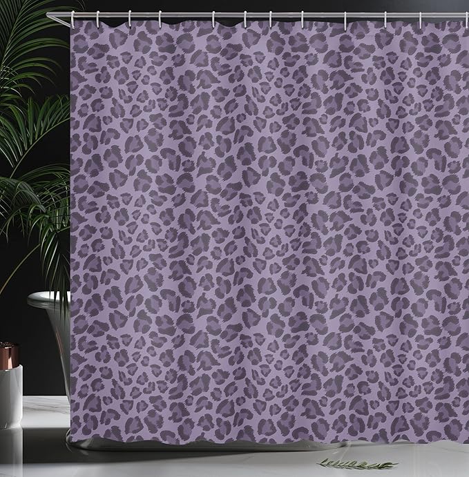 Ambesonne Animal Print Shower Curtain, Leopard Skin Wildlife Safari Design Creative Contemporary Art, Cloth Fabric Bathroom Decor Set with Hooks, 69" W x 70" L, Pale Eggplant