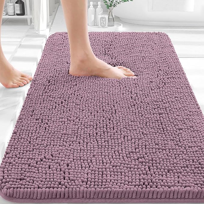 OLANLY Bathroom Rugs 36x24, Extra Soft Absorbent Chenille Bath Rugs, Rubber Backing Quick Dry, Machine Washable Bath Mats for Bathroom Floor, Tub and Shower, Home Decor Accessories, Deep Plum