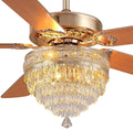 GJeg Crystal Ceiling Fan Fandelier with Lights - Retro Outdoor Fans with Remote Control, Farmhouse Ceiling Fan with Noiseless DC Reversible Motor,Dining Room,Living Room(62" Gold)