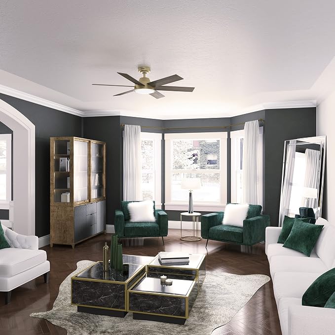 Hunter Donatella, Indoor, Ceiling Fan, Standard Mount, 52 inch, Luxe Gold | with LED Light and Remote Control, Quiet, 6 Blades, For Bedroom, Living Room, Kitchen, 51852