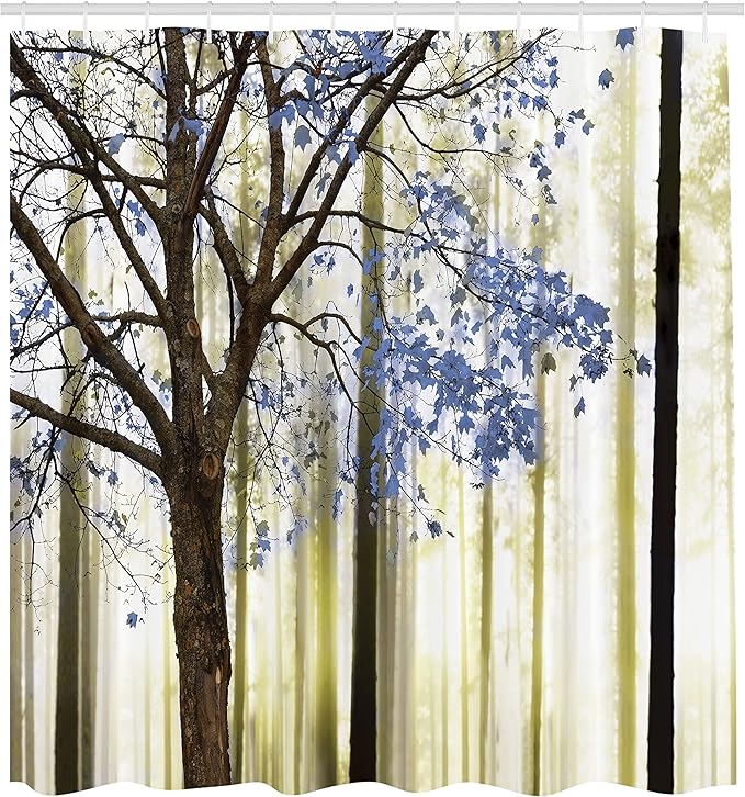 Ambesonne Autumn Shower Curtain, Picture of a Lonely Tree Leaves on an Abstract Woodland Background Print, Cloth Fabric Bathroom Decor Set with Hooks, 69" W x 84" L, Night Violet